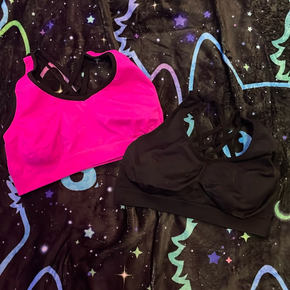 Set of two pink black sports bras size large XL